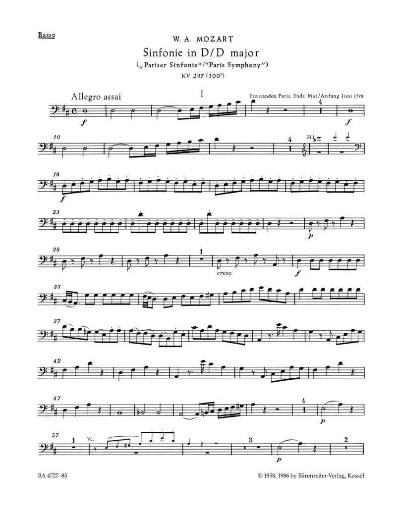 Symphony No.31 D major, KV.297 (300a) 'Paris Symphony' (Double bass)