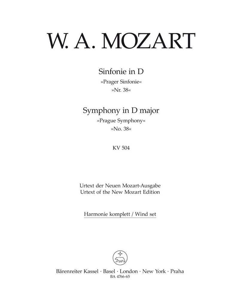 Symphony No.38 D major, KV.504 'Prague Symphony' (Wind parts, Urtext edition)