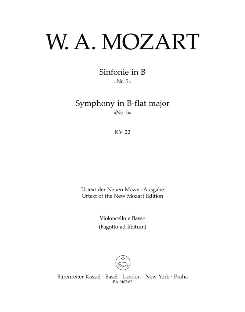 Symphony No.5 B-flat major, KV.22 (Cello / Double bass)