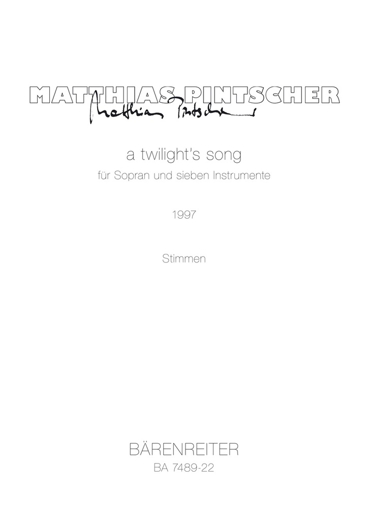 A twilight's song für Sopran und sieben Instrumente (1997) (Set of parts)
