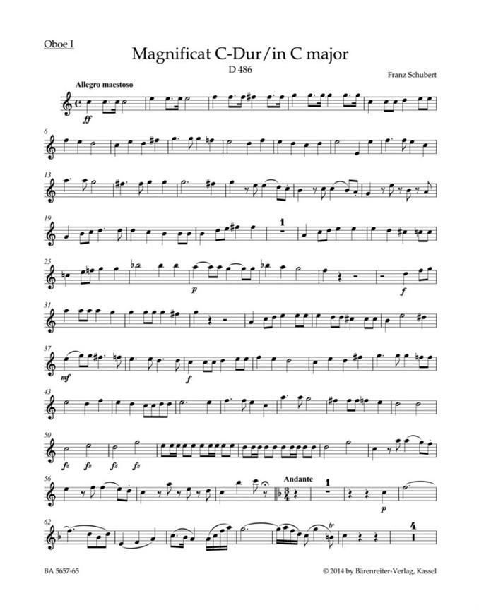 Magnificat C-Dur, D.486 (Wind parts, Urtext edition)