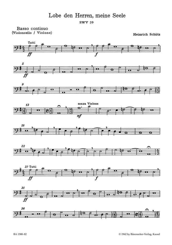 Konzert 'Lobe den Herrn, meine Seele', SWV.39 (aus 'Psalmen Davids') (Basso continuo )