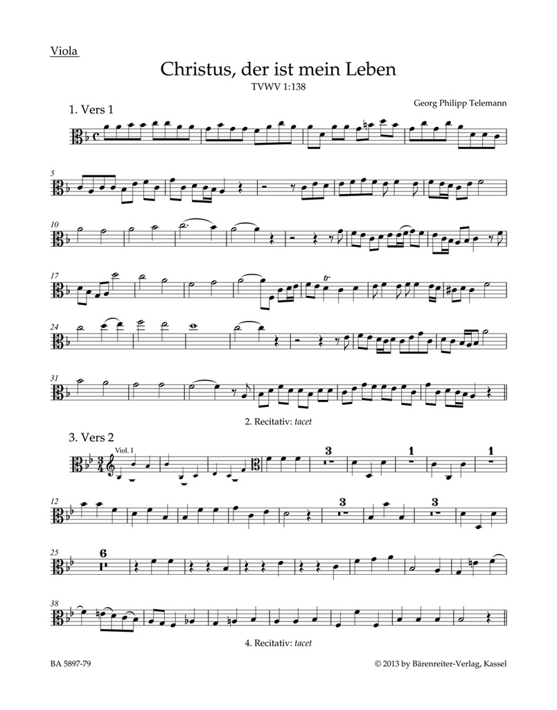Christus, der ist mein Leben TVWV 1:138 (Chorale Setting) (Viola)
