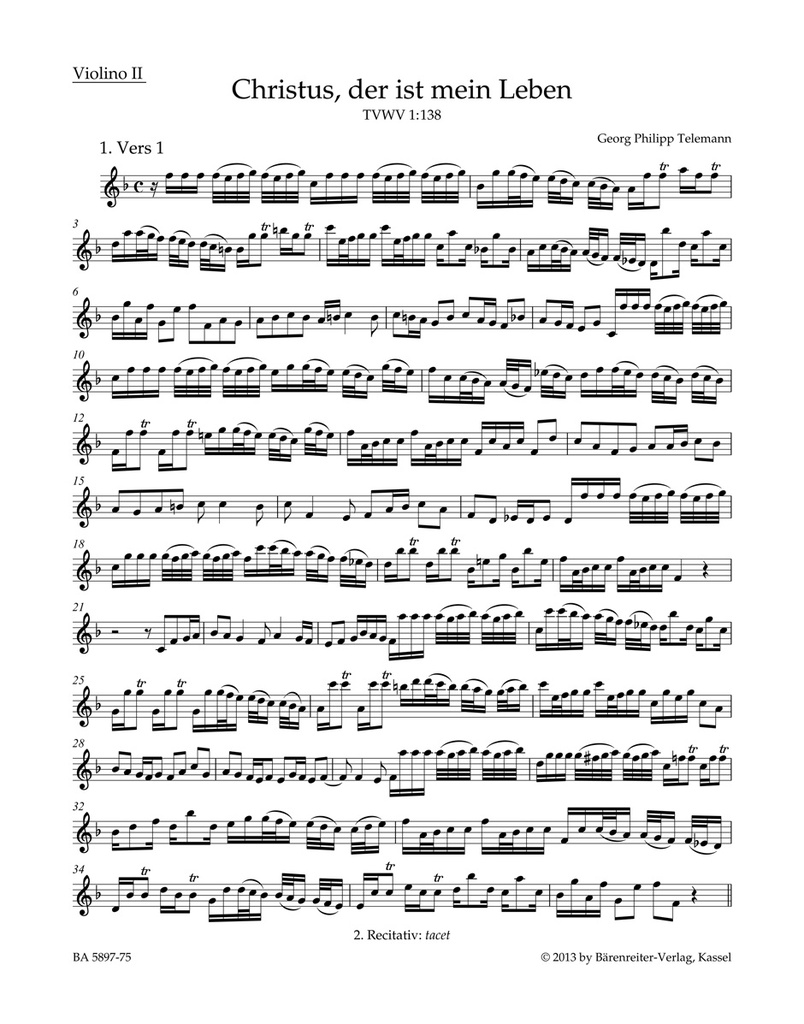 Christus, der ist mein Leben TVWV 1:138 (Chorale Setting) (Violin 2)