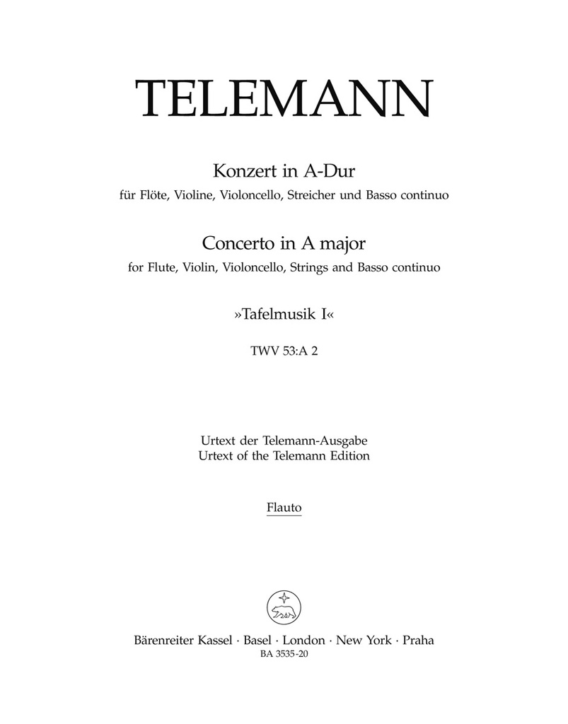 Concerto for Flute, Violin, Violoncello, Strings and Basso Continuo A major, TWV.53:A 2 (Flute Solo)