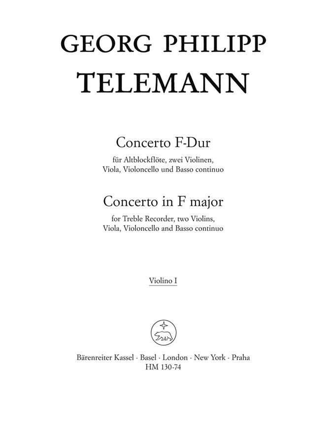 Konzert für Treble Recorder, Streicher und Basso continuo F-Dur (Violin 1)