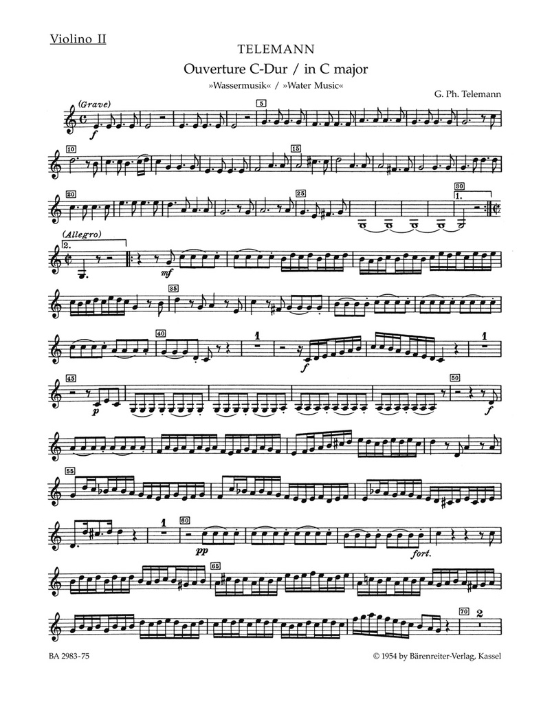 Ouverture C-Dur, TWV.55:C3 'Wassermusik' (Violin 2)
