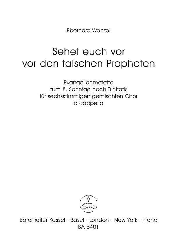 Sehet euch vor vor den falschen Propheten (1964) -Evangelienmotette zum 8. Sonntag nach Trinitatis-