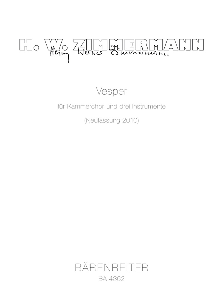 Vesper for Chamber Choir and three Instruments (New version 2010) (Score & parts)