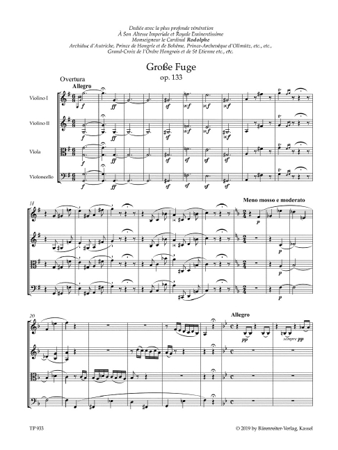 Große Fuge for String Quartet, Op.133 (Study score)