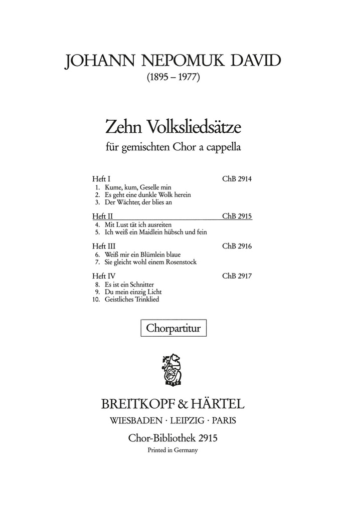 10 Volksliedsaetze  II: Mit Lust taet ich ausreiten - Ich weiß ein Maidlein huebsch und fein