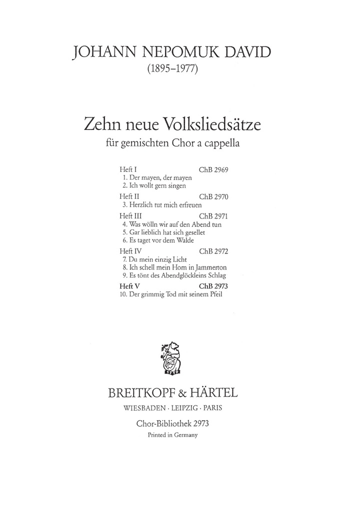 10 neue Volksliedsaetze - Vol.5: Der grimmig Tod mit seinem Pfeil