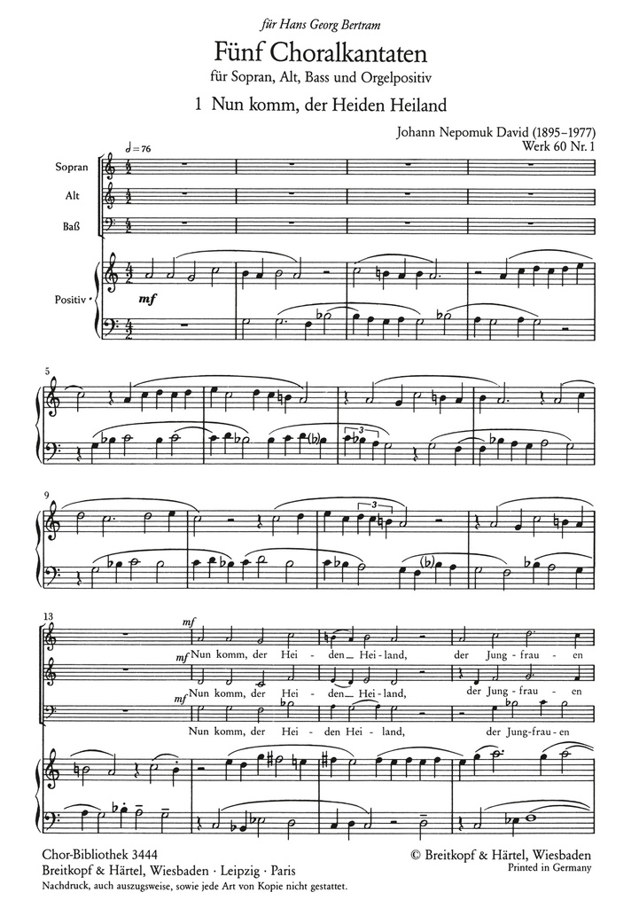 Choral Cantatas, WK.60 (Choral score) 1. Nun komm, der Heiden Heiland
