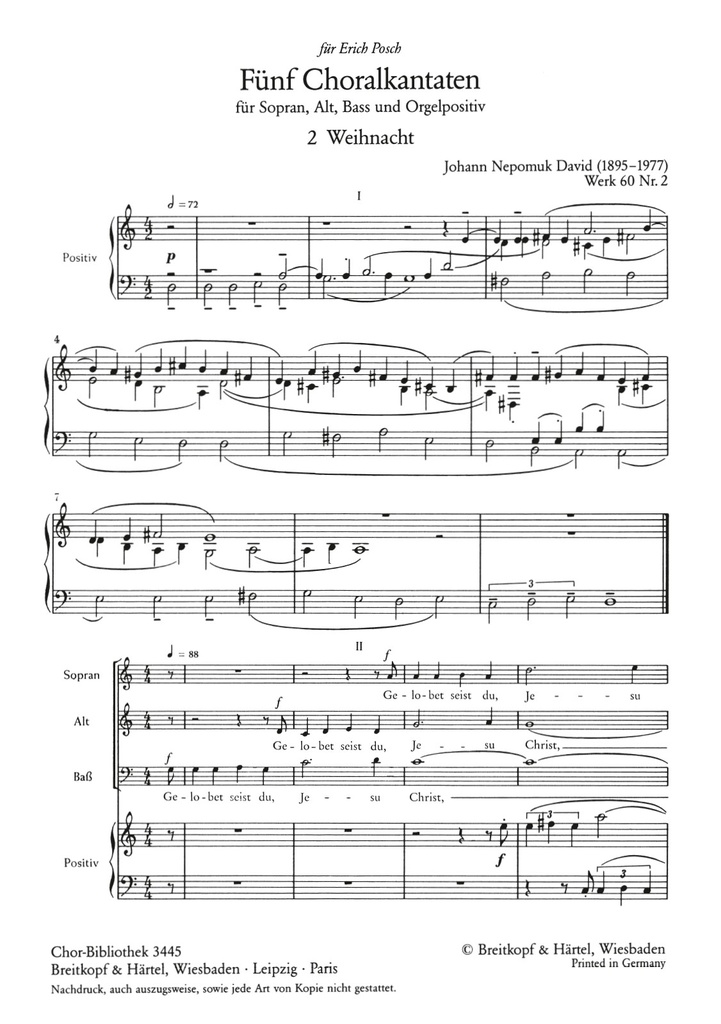 Choral Cantatas, WK.60 (Choral score) 2. Weihnacht ""Gelobet seist du, Jesu Christ