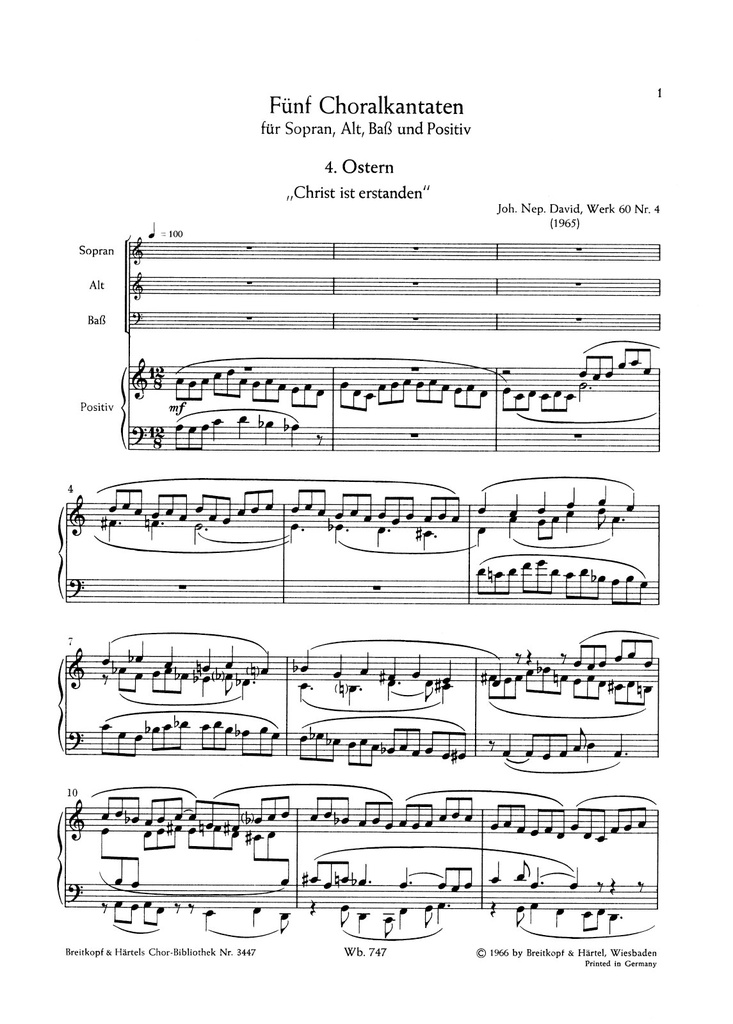 Choral Cantatas, WK.60 (Choral score) 4. Ostern ""Christ ist erstanden