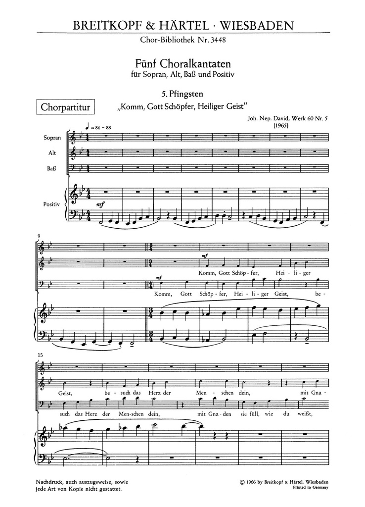 Choral Cantatas, WK.60 (Choral score) 5. Pfingsten ""Komm, Gott Schöpfer, Heiliger Geist