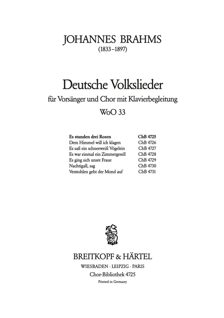 Deutsche Volkslieder, WoO.33 (Choral score) No.43 Es stunden drei Rosen