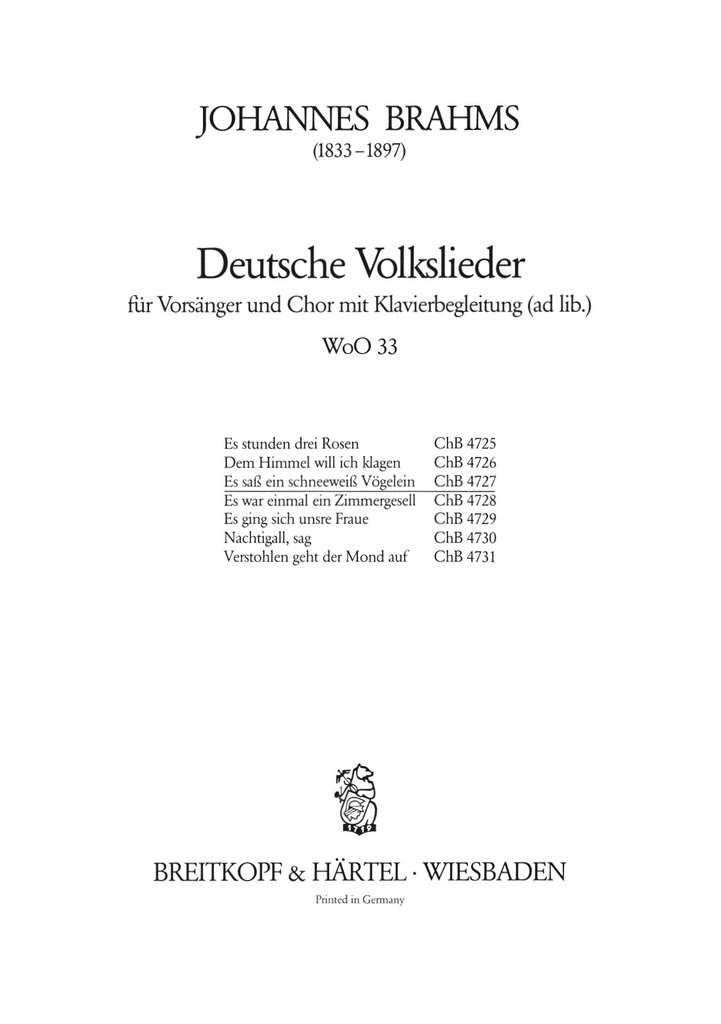 Deutsche Volkslieder, WoO.33 (Choral score) No.45 Es sass ein schneeweiss Voegelein