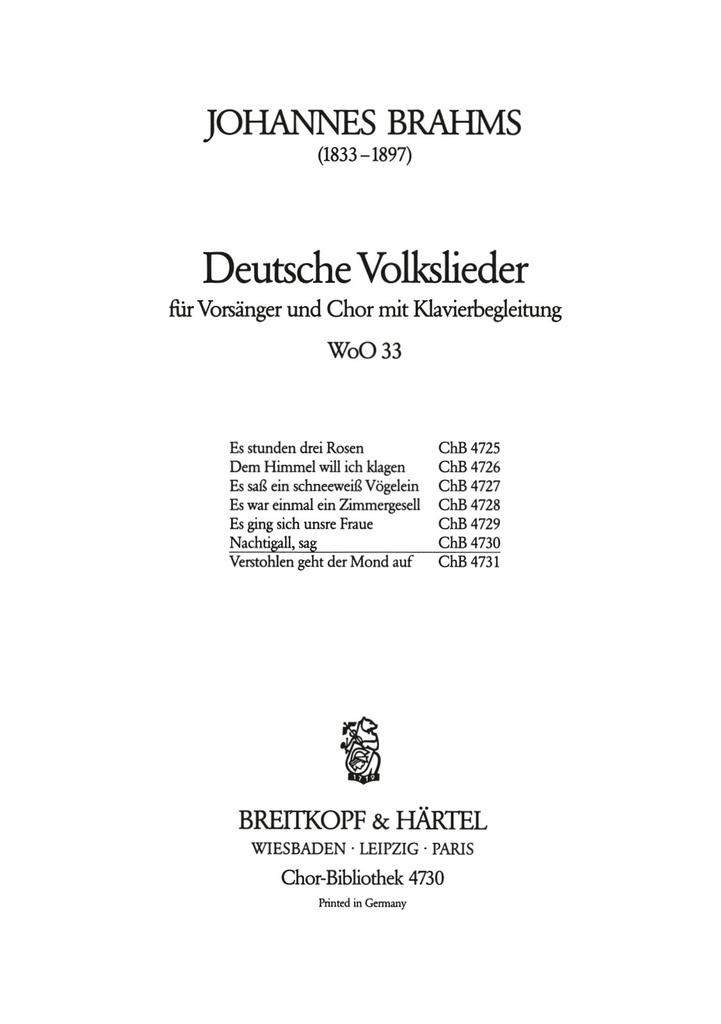 Deutsche Volkslieder, WoO.33 (Choral score) No.48 Nachtigall, sag