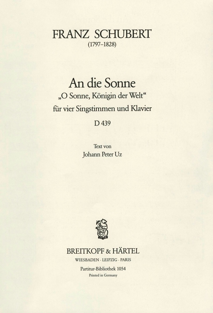 An die Sonne, D.439 (Choral score)