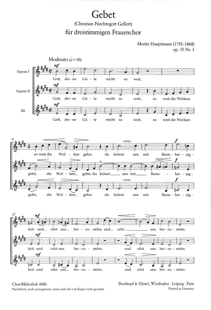 Gebet, Op.35/3 Gott, Deine Guete (Choral score)