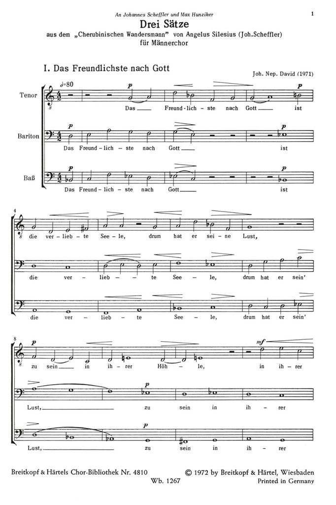 3 Saetze aus dem Cherubinischischen Wandersmann (Choral score)