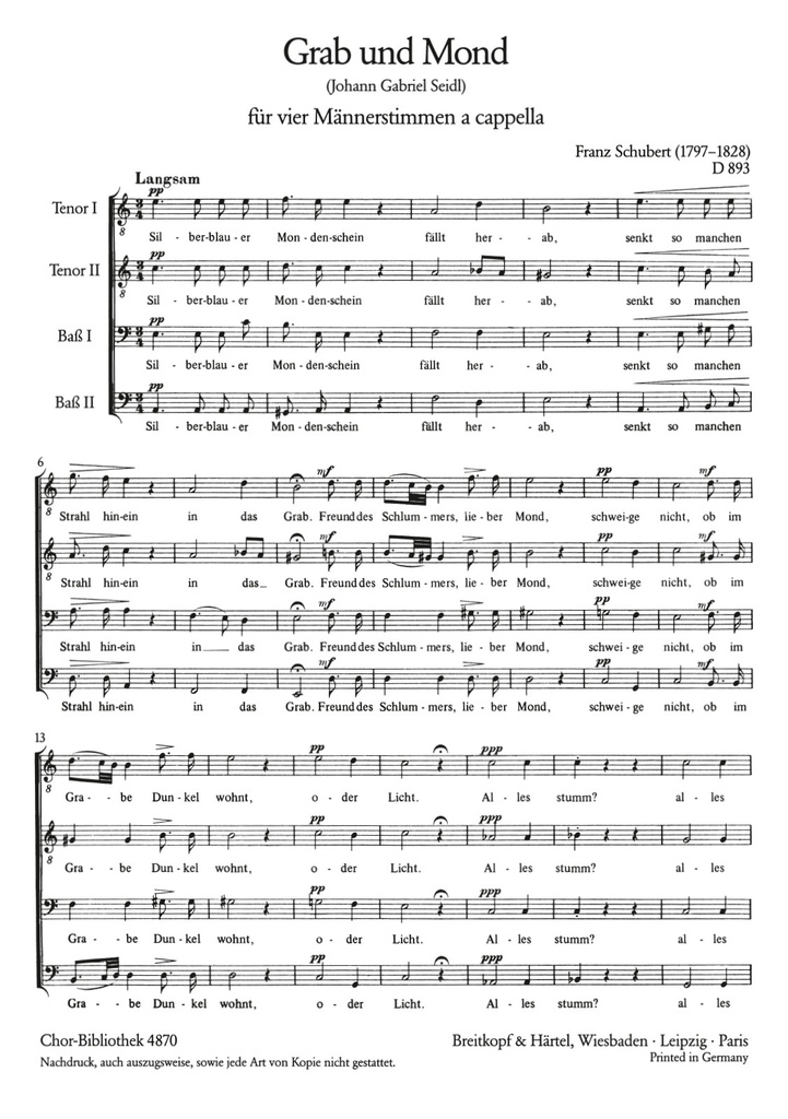 Grab und Mond, D.893 (Choral score)