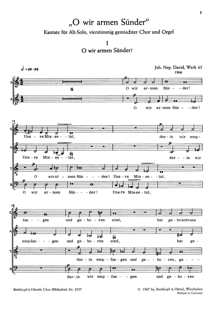 O wir armen Suender, WK.65 (Choral score)