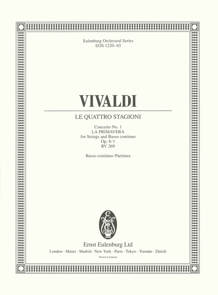 Le quattro stagioni (The four seasons), Op.8/1, RV.269 (Score with continuo realization)