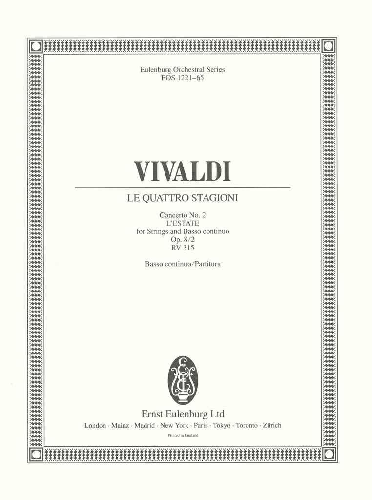 Le quattro stagioni (The four seasons), Op.8/2, RV.315 (Score with continuo realization)