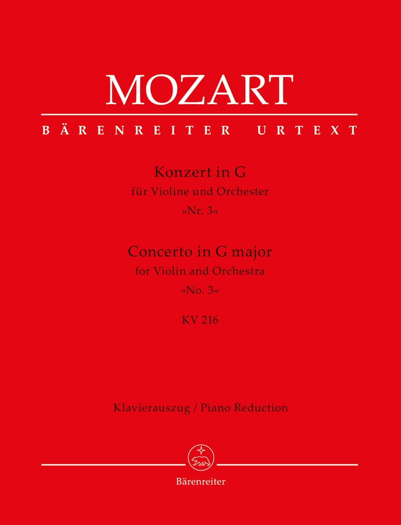 Concerto No.3 G major, KV.216 (Piano reduction)
