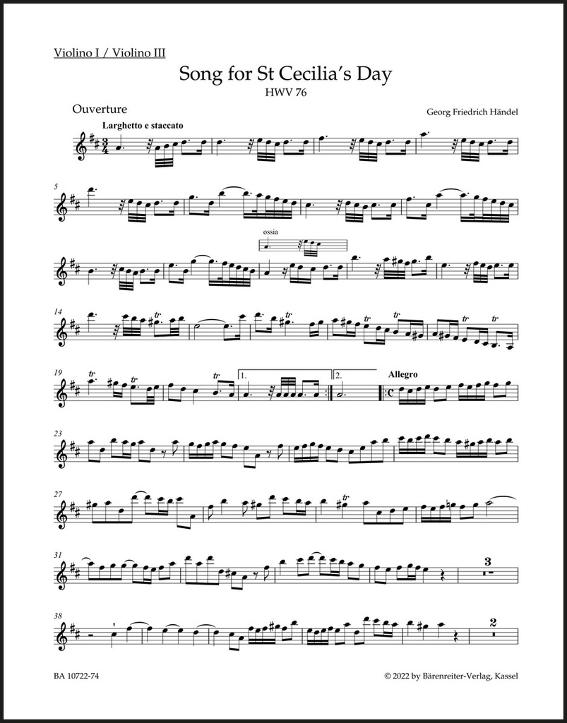 Song for St Cecilia's Day, HWV.76 (Violin 1, Violin 3)