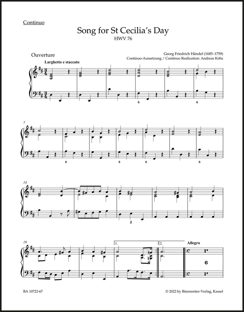 Song for St Cecilia's Day, HWV.76 (Organ)