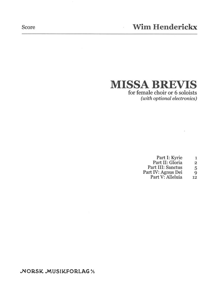 Missa Brevis for female choir or 6 soloists
