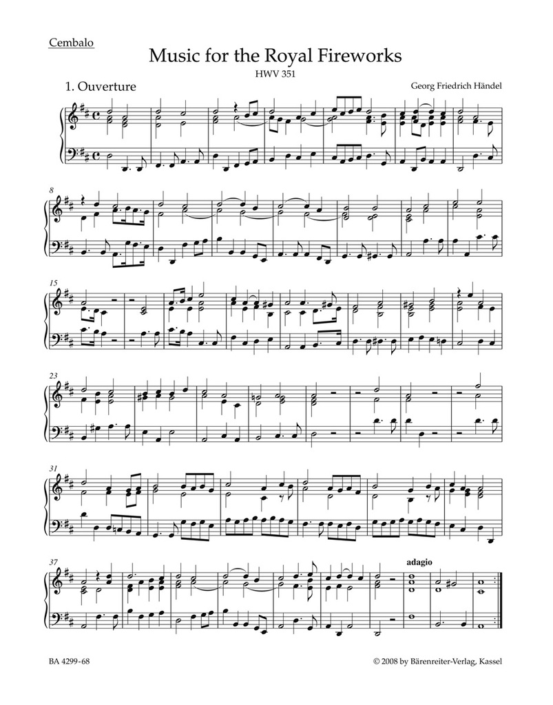 Music for the Royal Fireworks, HWV.351 (Cembalo)