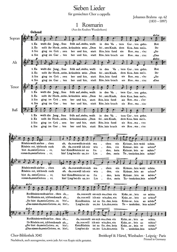 7 Songs, Op.62 (Choral score)