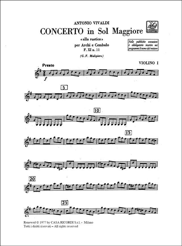 Concerto in G, Sinfonia alla Rustica, RV.151, Op.51/4 (Parts)