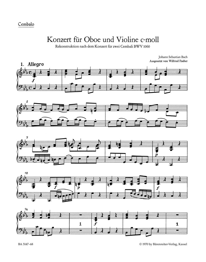 Concerto c minor nach BWV.1060 (Cemb, Basso Continuo)