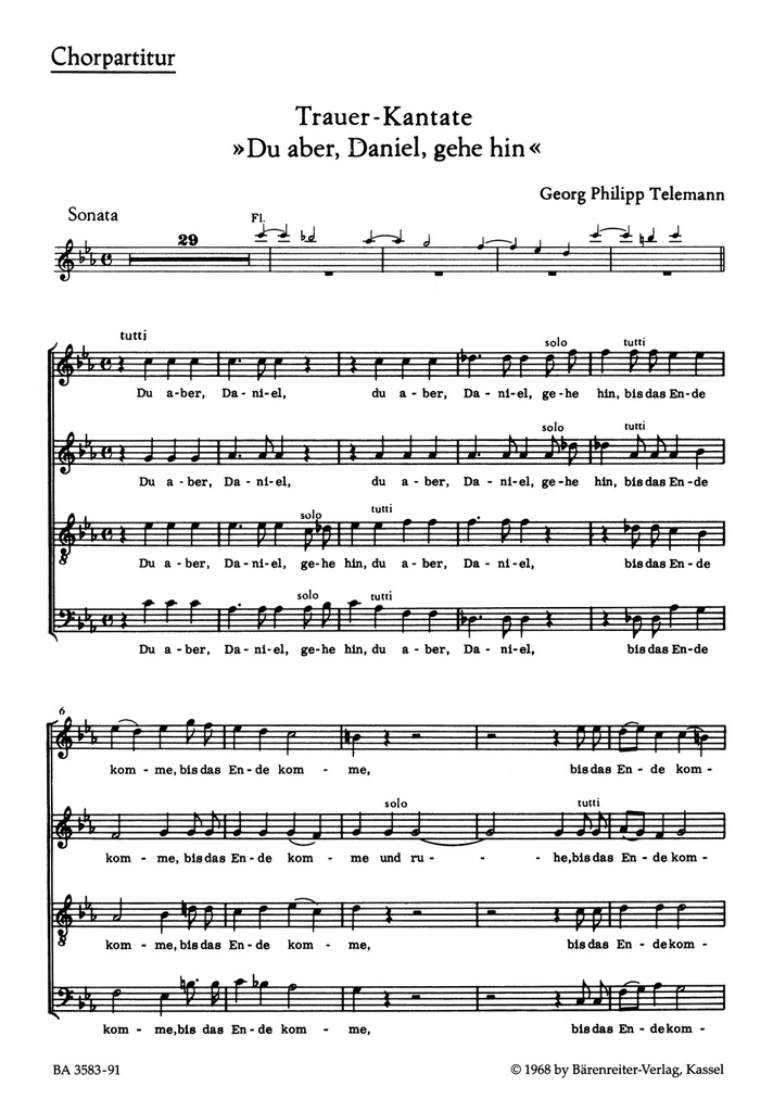 Du aber, Daniel, gehe hin (Choral score)