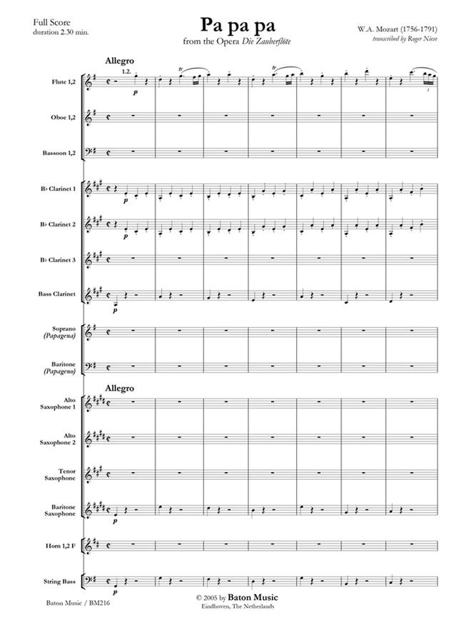 Pa pa pa (Papageno & Papagena) (soprano, baritone & Windband