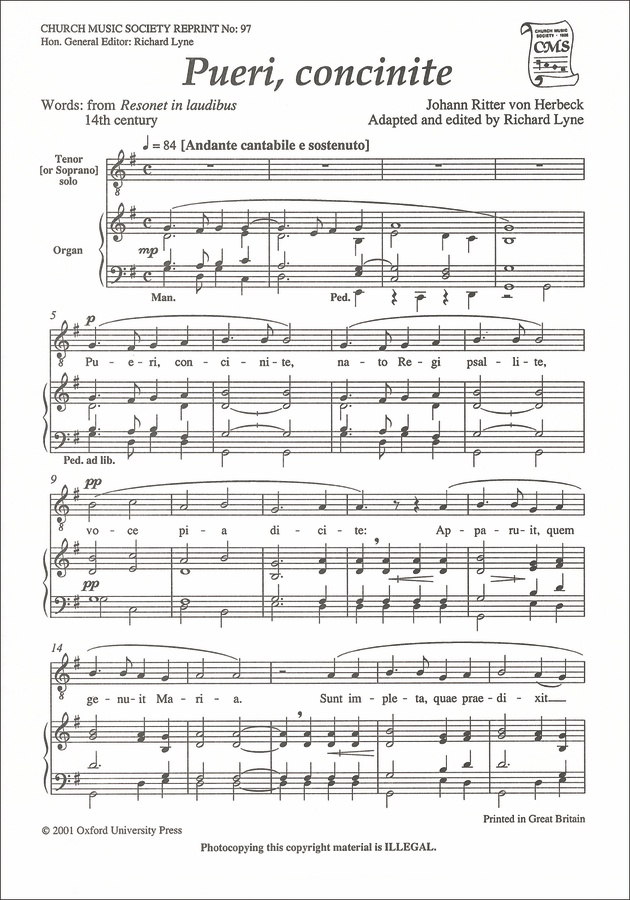 Pueri Concinite (Vocal score)