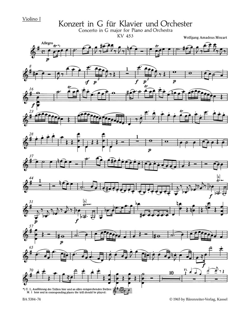 Piano Concerto No.17 G-major, KV.453(Violin 1 part)