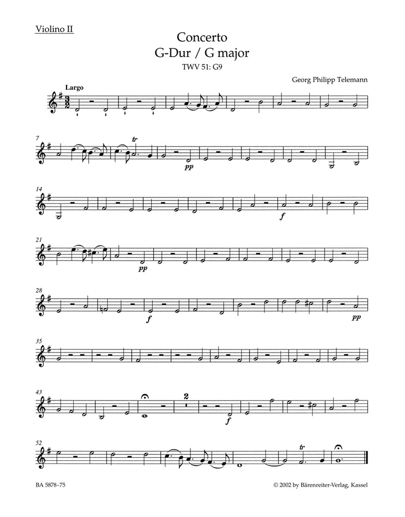 Concerto for Viola in G, TWV 51:G9 (2nd Violin part)