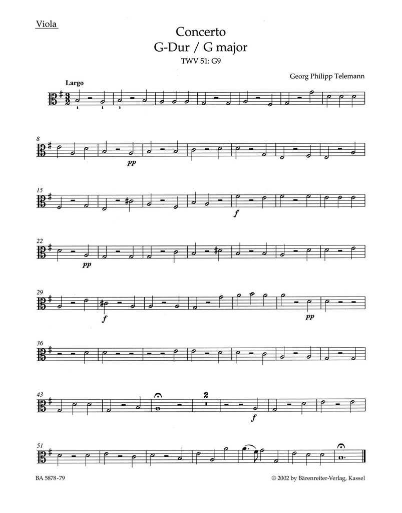 Concerto for Viola in G, TWV 51:G9 (Viola part)